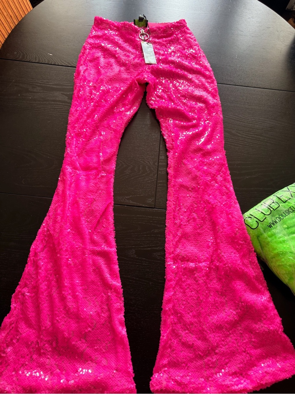 CLUBEXX Pink Sequin Stretch Flared Polyester Pants w/ Zipper Size S Regular
